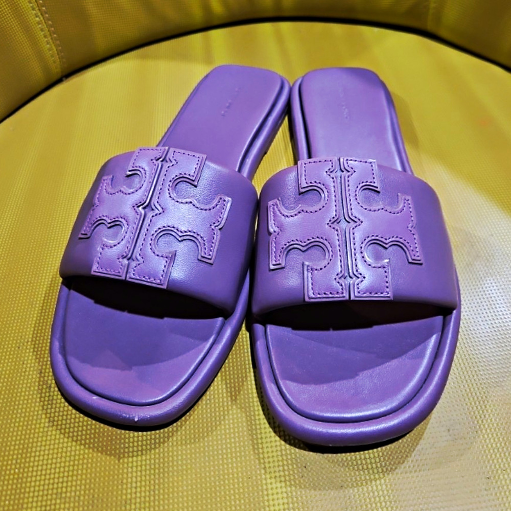 Tory Burch Slide Logo Slip On Sandals Leather Purple Women's US 10 EU 41
